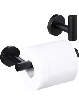 KES Bathroom Accessories Hardware Set Toilet Paper Holder and Robe Towel Hook SUS304 Stainless Steel Round Wall Mounted Matte Black, LA20BKDG-21